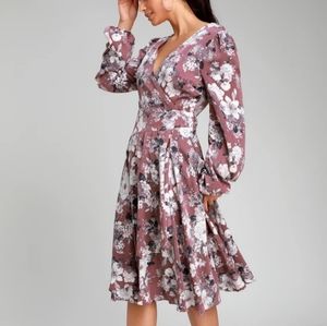 Lulus Lunette Dusty Purple Floral Print Wrap Dress